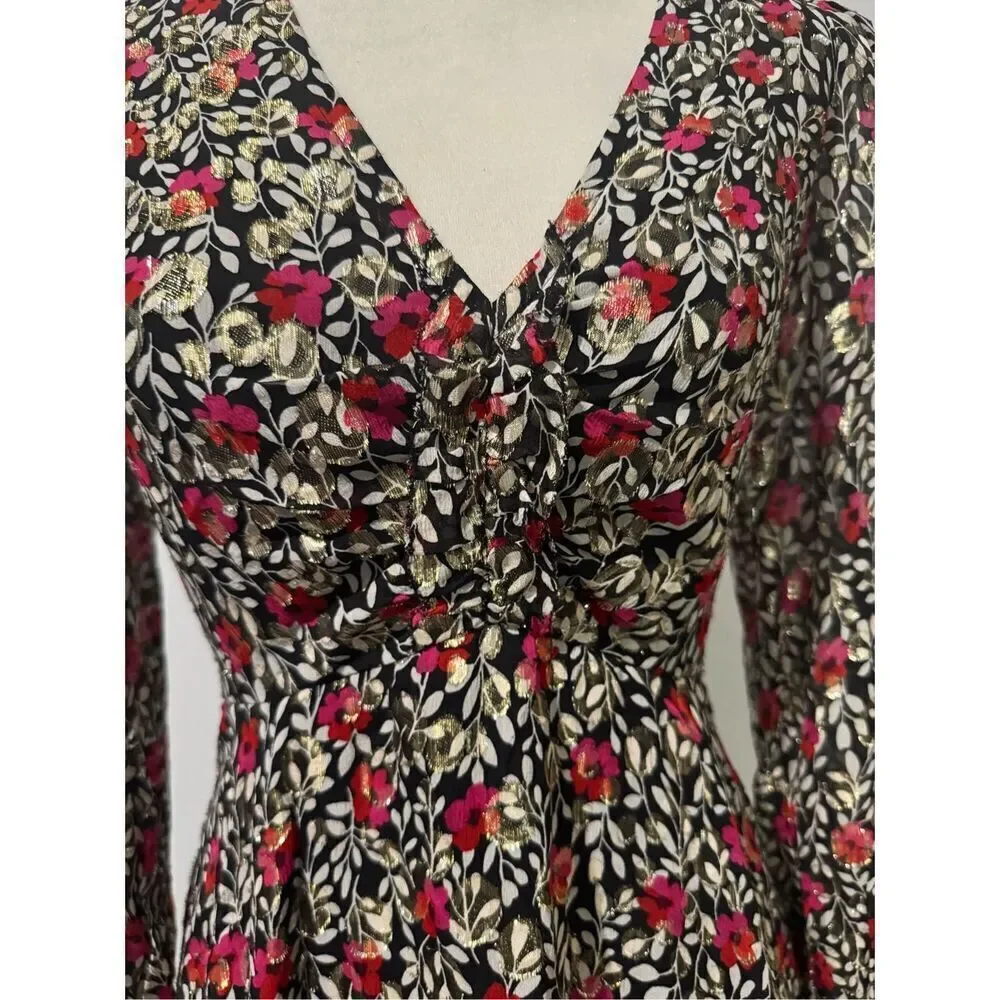 Kate Spade Metallic floral park clip dot silk blend mini dress 0